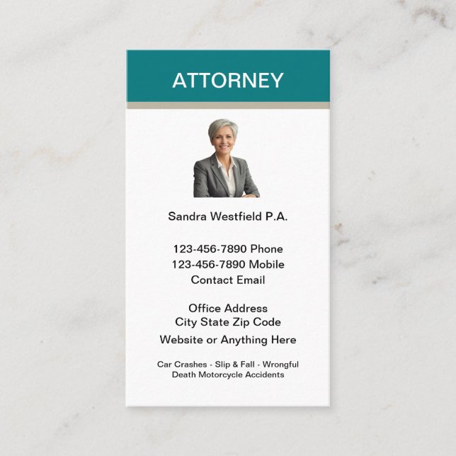 Malpractice Accident Slip And Fall Attorney Business Card (Front)