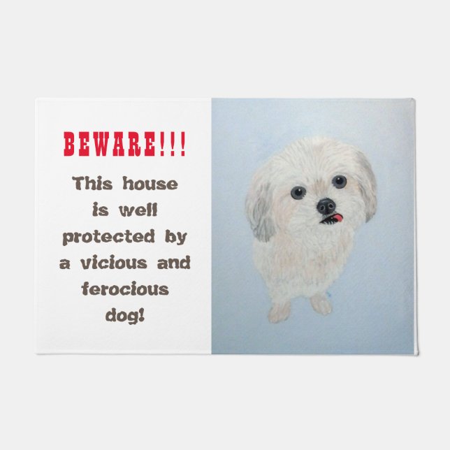 Malshi, Maltese, Shih Tzu, Funny Guard Dog Doormat (Front)