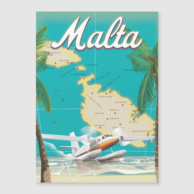 Malta beach & map travel poster (Front)