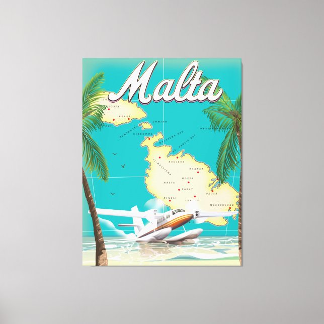 Malta beach & map travel poster canvas print (Front)