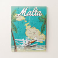 Malta beach & map travel poster
