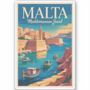 Malta Coast Illustration Travel Art Vintage