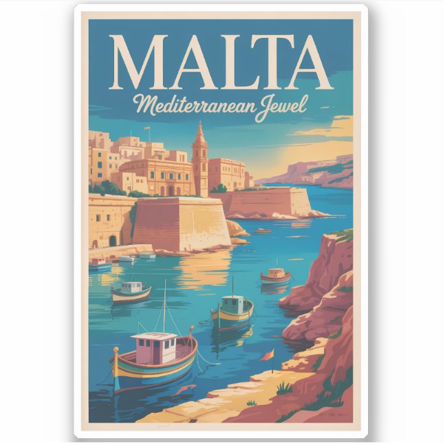 Malta Coast Illustration Travel Art Vintage (Front)