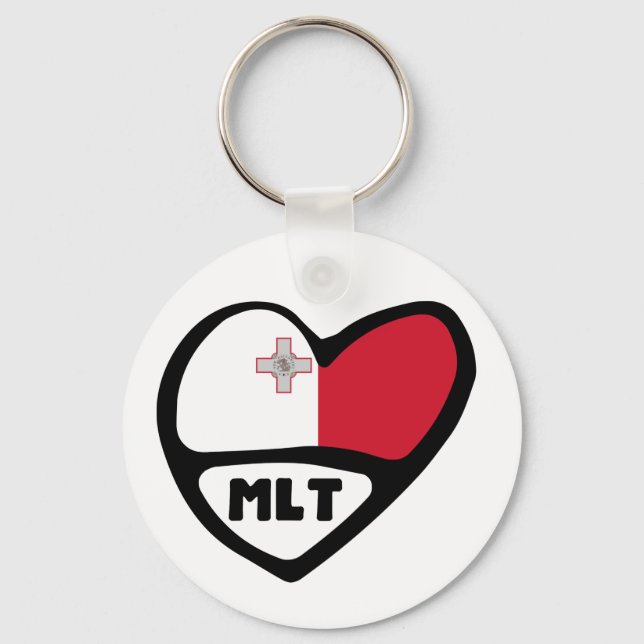 Malta Country Code Flag Heart Keyring, MLT Key Ring (Front)