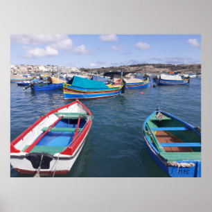 Malta Fishing Boats at Marsaxlokk Harbour Poster
