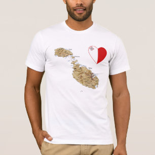 Malta Flag Heart and Map T-Shirt