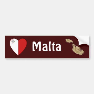 Malta Flag Heart + Map Bumper Sticker