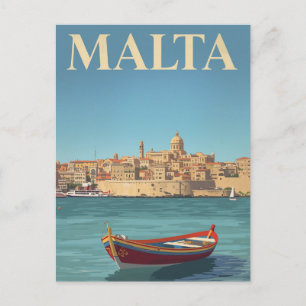 Malta Harbor Vintage Travel Art Postcard