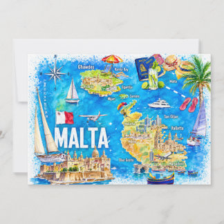 Malta Illustrated Island Travel Map Postcard