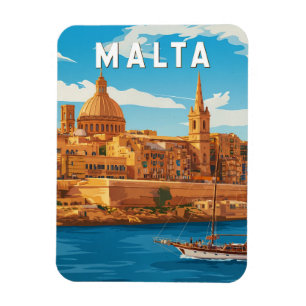Malta Illustration Travel Art Vintage Magnet