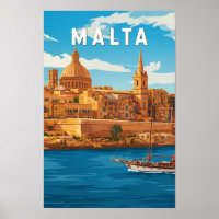 Malta Illustration Travel Art Vintage