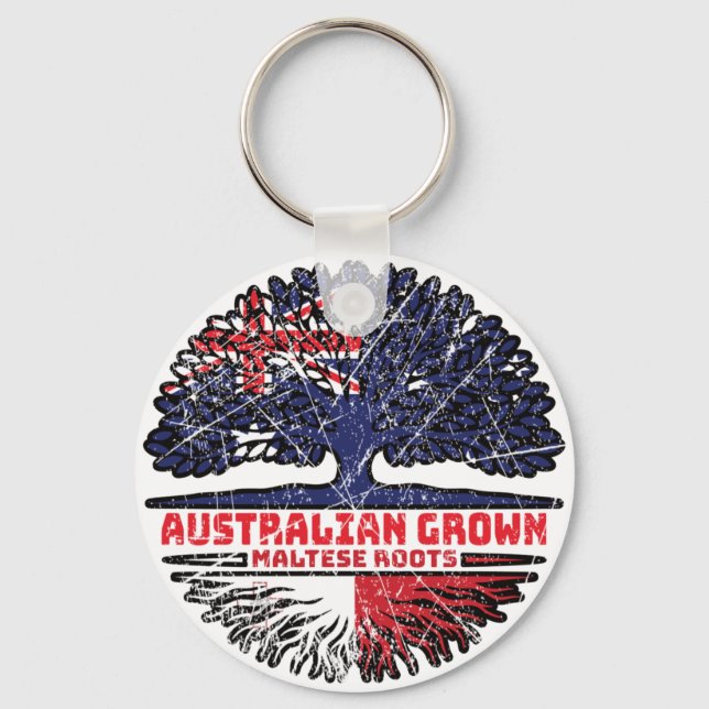 Malta Maltese Australian Australia Tree Roots Flag Key Ring (Front)