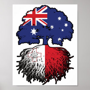 Malta Maltese Australian Australia Tree Roots Flag Poster