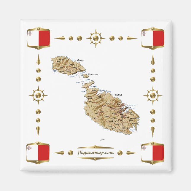 Malta Map + Flags Magnet (Front)