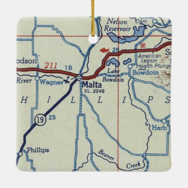 Malta Montana Vintage Map Ceramic Ornament (Back)