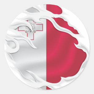 Malta Ripped Flag Classic Round Sticker