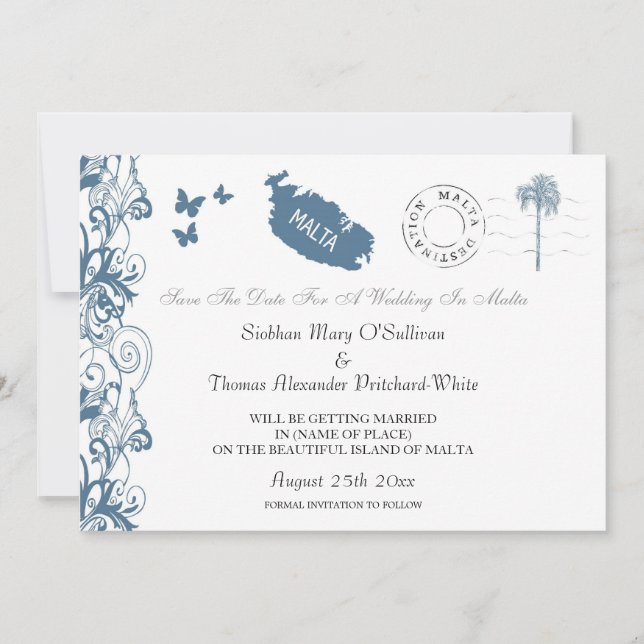 Malta Save The Date In Malta Blue Invitation (Front)