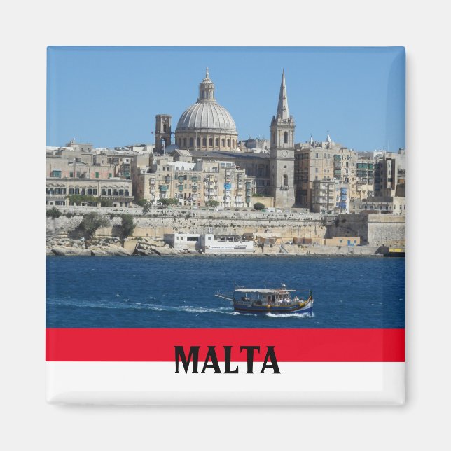 Malta Scene of Valletta and Harbour Souvenir Magnet (Front)