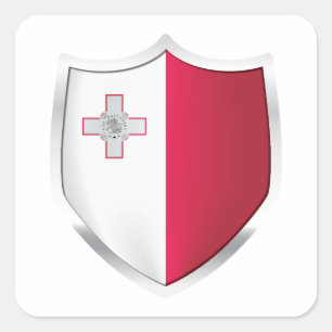 Malta Silver Shield Flag Square Sticker