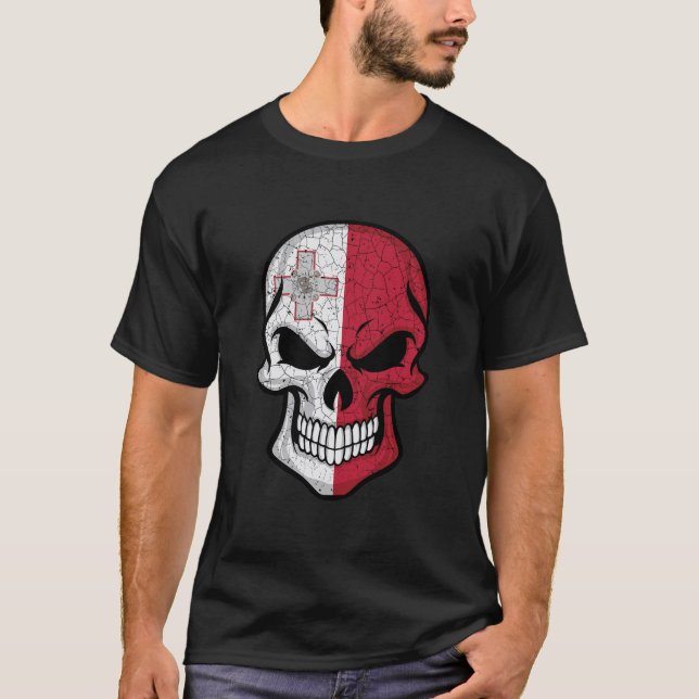 Malta Smiling Skull Flag  T-Shirt (Front)