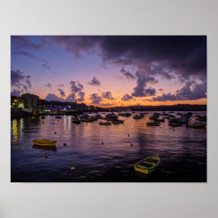 Malta St. Paul's Bay By Night Photography Poster