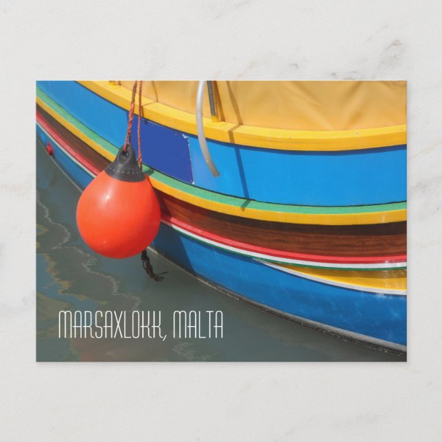 Malta Traditional Blue Yellow Striped Fishing Boat Postcard (Front)