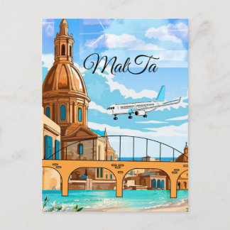 Malta Travel Postcard, Valletta Travel Postcard, M Postcard