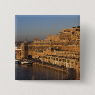 Malta, Valletta, harbour view from Lower Barrakka 15 Cm Square Badge