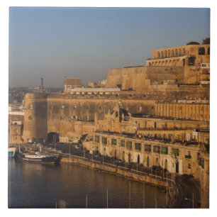 Malta, Valletta, harbour view from Lower Barrakka Tile
