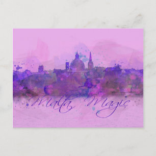Malta Valletta Violet Coastline Watercolor Postcard