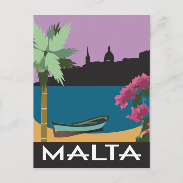 Malta vintage travel style illustration postcard (Front)
