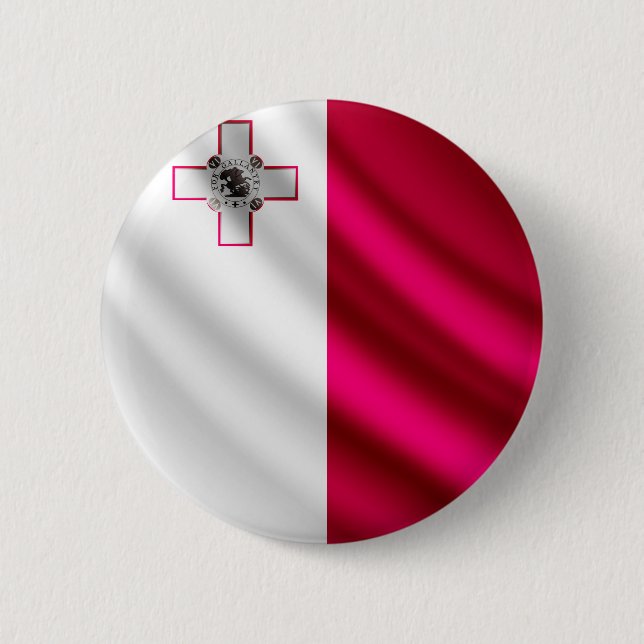 Malta waving flag pinback button (Front)