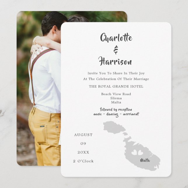 Malta Wedding Destination Photo Invitation (Front/Back)