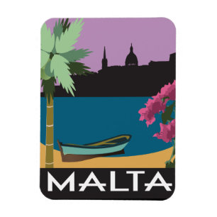 Malta with vintage travel style illustration magnet