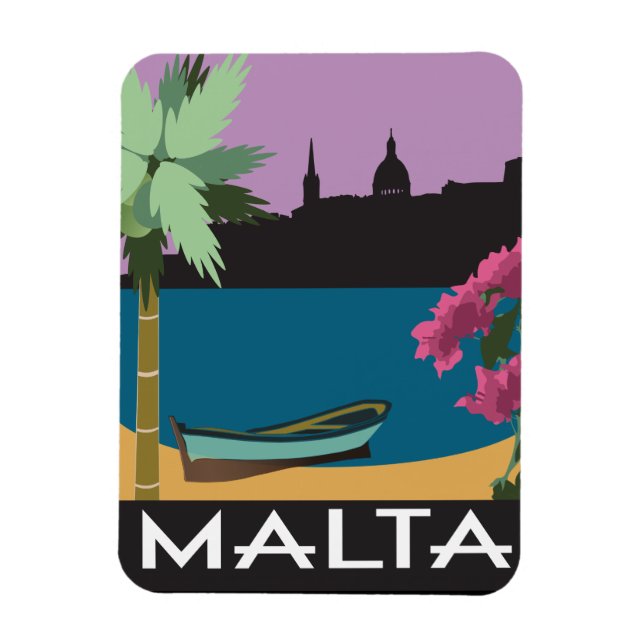 Malta with vintage travel style illustration magnet (Vertical)