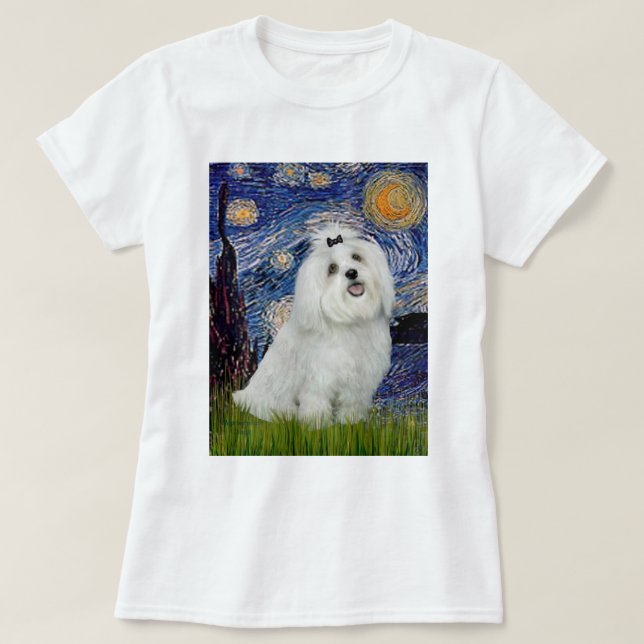 MALTESE 7- Starry Night (Vert.) T-Shirt (Design Front)