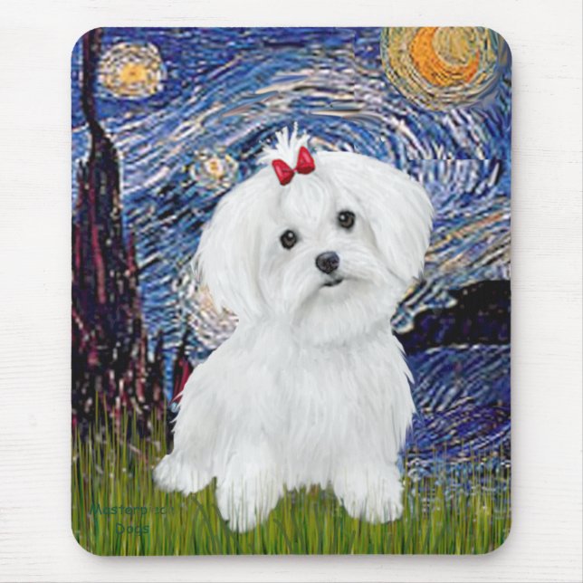 Maltese 8 pup - Starry Night Mouse Mat (Front)