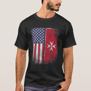 Maltese American Flag  Malta Cross Usa America Gif T-Shirt