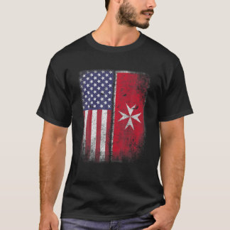 Maltese American Flag  Malta Cross Usa America Gif T-Shirt