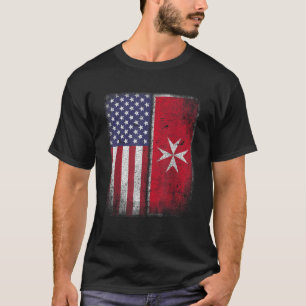 Maltese American Flag Malta Cross Usa America Gift T-Shirt