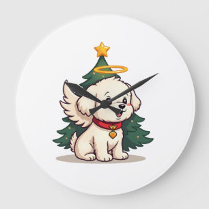 Maltese Angel Dog Large Clock