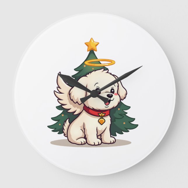 Maltese Angel Dog Large Clock (Front)