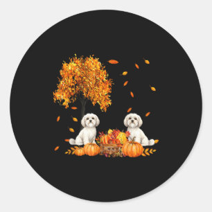 Maltese Autumn Leaf Fall Dog Lover Halloween Thank Classic Round Sticker