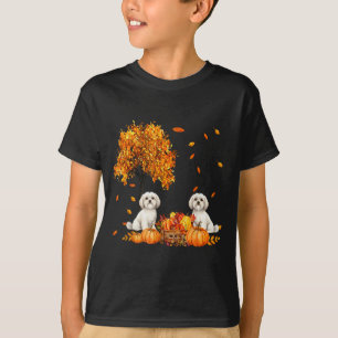 Maltese Autumn Leaf Fall Dog Lover Halloween Thank T-Shirt