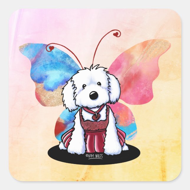 Maltese Butterfly KiniArt Square Sticker (Front)