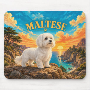 Maltese, Carmel Coast Vintage Watercolor Mouse Mat