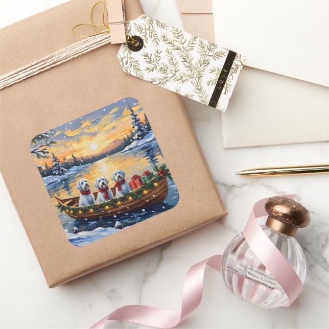 Maltese Christmas Boat Holiday Square Sticker (Gifting)