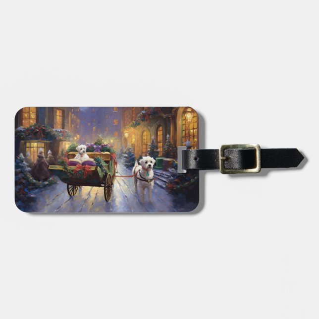 Maltese Christmas Festive Season Luggage Tag (Front Horizontal)