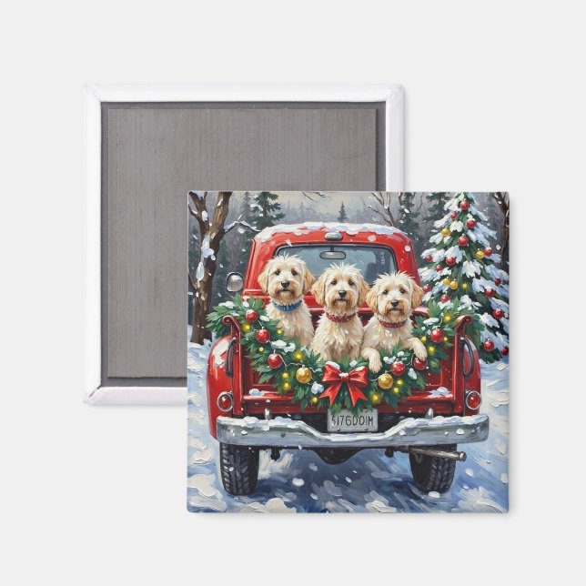 Maltese Christmas Red Truck Holiday Magnet (Front/Back)