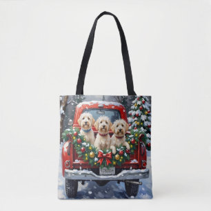 Maltese Christmas Red Truck Holiday Tote Bag